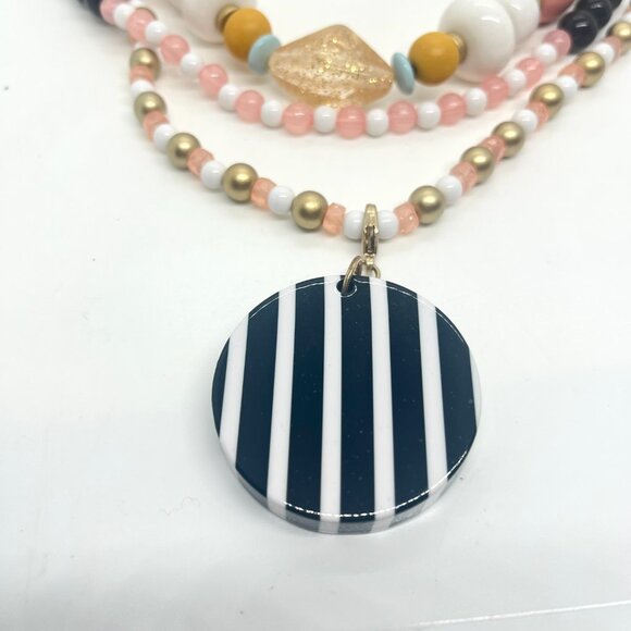 PLUNDER MULTI STRAND LAYER POP ART NECKLACE BEADS STRIPE PENDANT ORANGE PINK - Picture 8 of 16